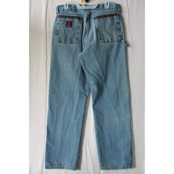 WRANGLER Riggs Workwear Jeans Mens 34x34 Blue Relaxed Fit Med. Fade Denim PHOTOS - Picture 8 of 13